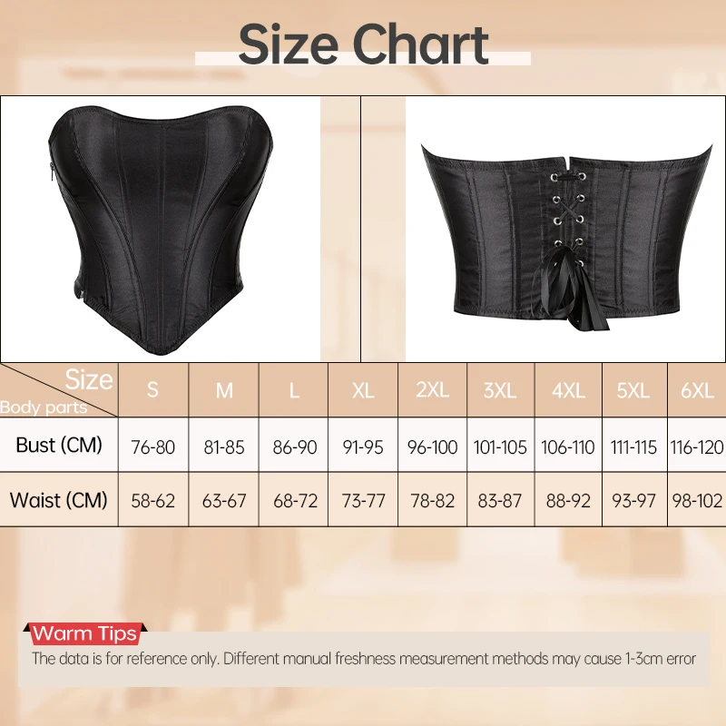 Women'S Intimate Fashion Black Gothic Corset Mujer Waist Trainer Body Shaper Slimming Belt Side Zipper Bustier Top
