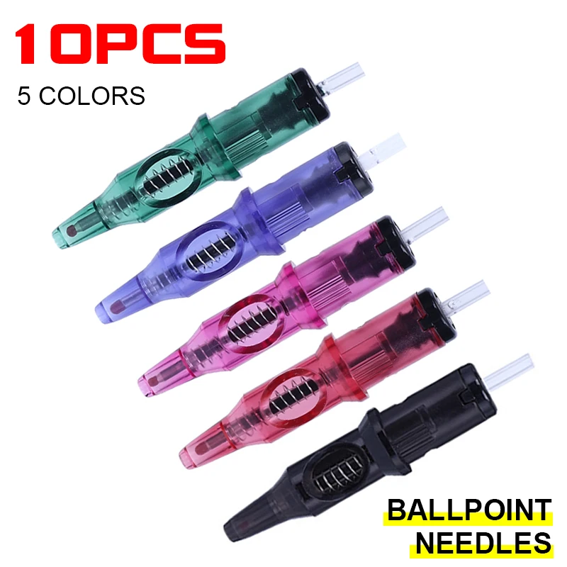 

10pcs Ballpoint Tattoo Cartridge Needles 5 Colors Drawing Practice for Tattoo Pen Machine Refill Multicolor Stippling Supply