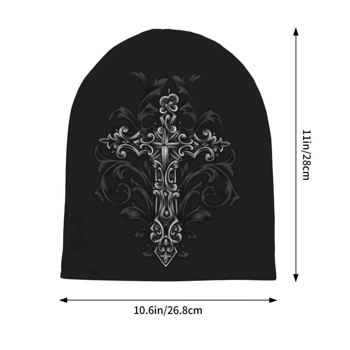 Gothic Cross Bonnet Hats Black Holy Beanie Hats Custom Knit