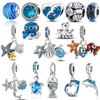 Silver Plated Dangle Charm Starfish Turtle Shell Dolphin Beads fit Original Bracelet Summer Collection Jewelry 1
