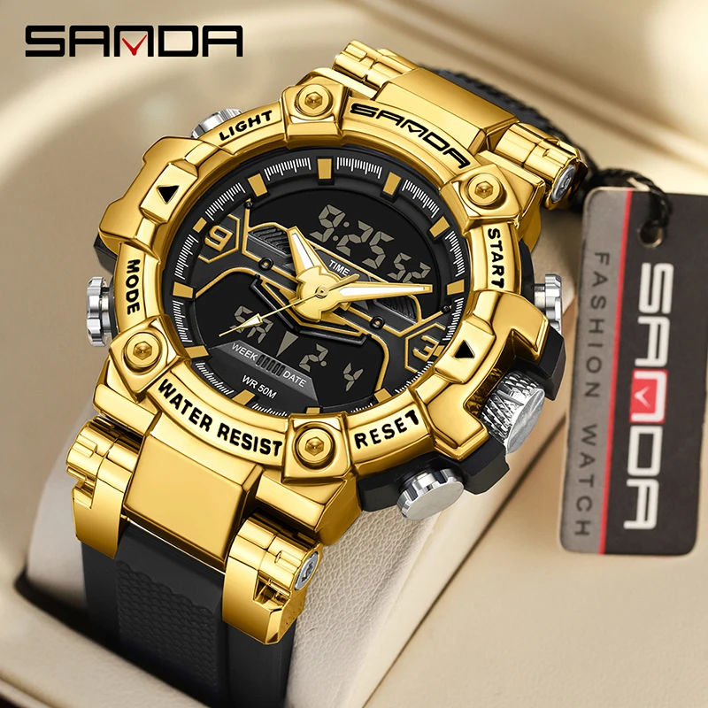 SANDA 3186 Top Brand New Men's Sports Military Hyun-chae Case Waterproof Multifunction Wristwatch Digital Watch For Men Clock