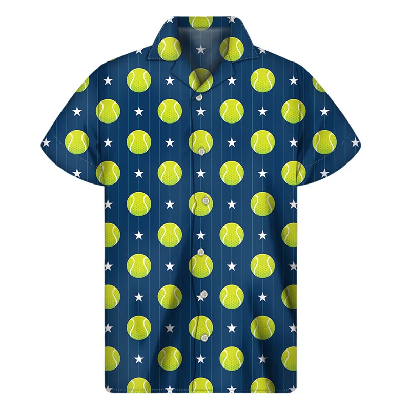 thumbnail image 1 of Camisas hawaianas con estampado 3D creativo de pelotas de tenis para hombre, camisetas de manga corta a la moda de verano, camisas de playa, blusas con solapa, 1 of 5