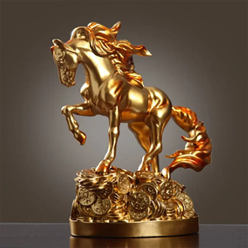 

Скандинавская золотая статуя на удачу с лошадью, скульптура с животными, статуи из смолы, искусство и ремесло, украшение для дома, аксессуары, украшения R2029