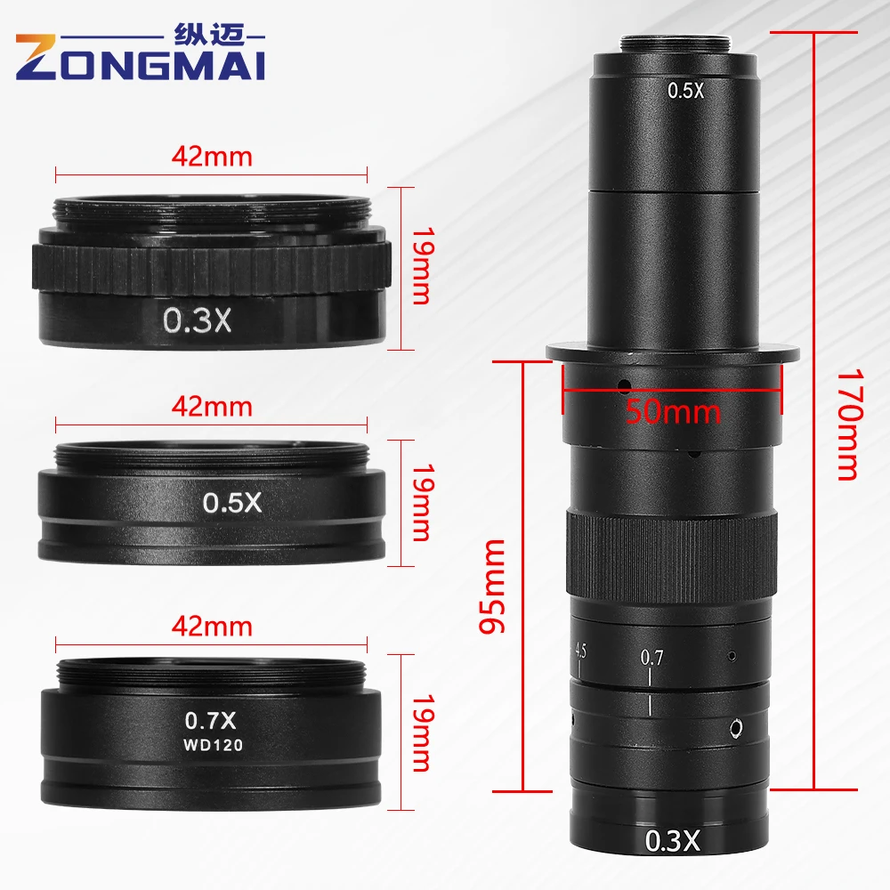 Microscope Objective Lens 0.3X/0.5X /0.7X/ 1.5X/2X Barlow Auxiliary For 10A C-MOUNT Industrial Video Microscope