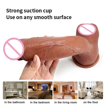 Real Skin Feeling Realistic Penis Sexy Huge Dildo Female Masturbator Soft Double-layer Silicone Big Dick Sex Toys for Women 4