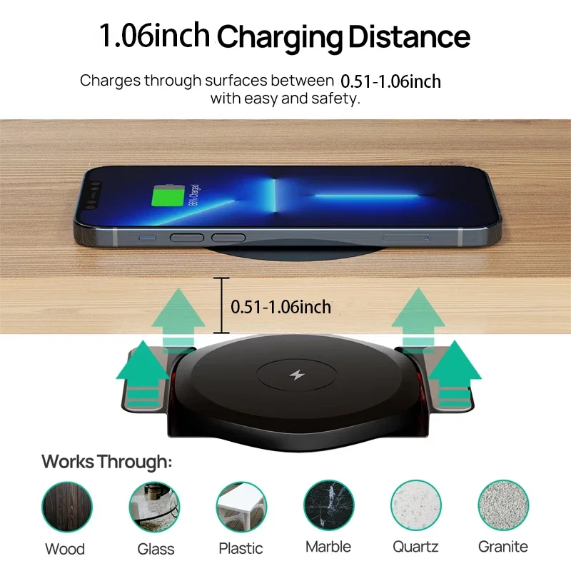 27mm Invisible Under Table Charger Furniture Fast Desk Wireless Charging Station For IPhone 15/14/13/12 Samsung_voghion.com