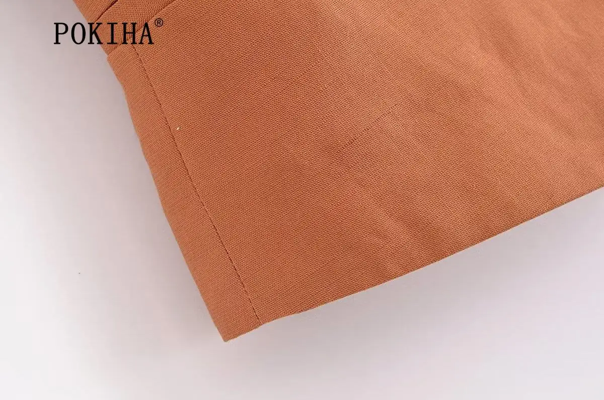 Pokiha Fashion Women Vintage Linen Front Buttons Cropped Waistcoat And Elegant Mid Waisted Midi Dress Female Chic Two_voghion.com