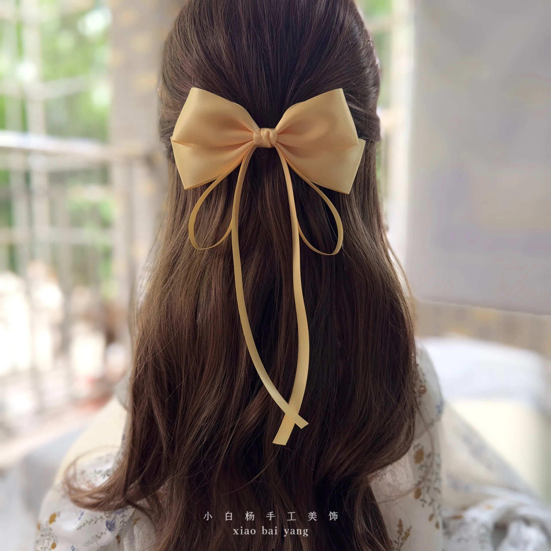 Vintage beige Haarschleifen-Clips, trendige lange Band-Haarspangen, Haarschmuck für Damen und Mädchen, Accessoires, Hochzeitsschmuck, Haargummis – Detail 10