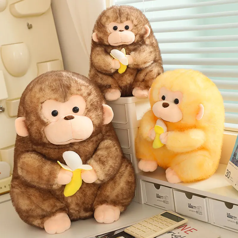 Hot Lovely Golden Monkey Plush Toy Monkey Holding Banana Dolls Kawaii Plush Toy Smooth Touch Soft Stuffed Animal Pillow Kid Gift