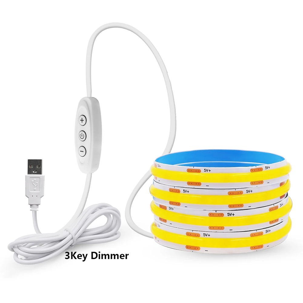 ตัวเลือกสินค้า ไฟ LED COB ยืดหยุ่น USB 320 หลอด สีสดใส 3 ปุ่มปรับแสง