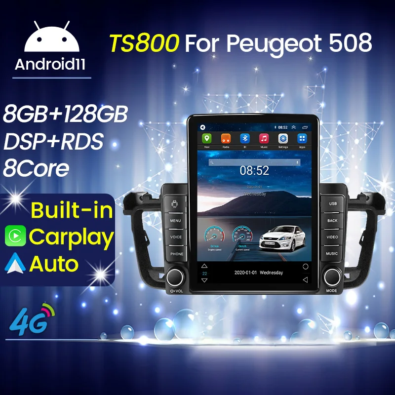 4G LTE 8 + 128G Android 11 Tesla экран Автомобильный мультимедийный плеер для Peugeot 508 2011 - 2018