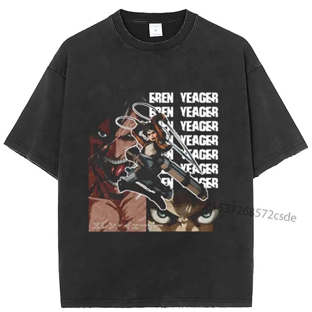 

Eren Yeager T Shirt Anime Pure Cotton Clothing Casual Short Sleeve Round Collar Tees T-Shirt Japanese Tee Shirt Men