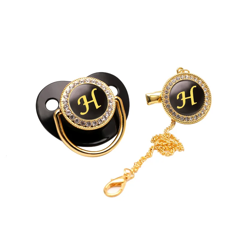 Black Bling Baby Pacifier and Pacifier Clips BPA Free Infant Pacifier Gold Letter Unique Name Initials Newborn Dummy Soother 11 Sfe4ac91e20be4fd7a72fc6e20606c4a2z
