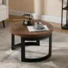 Round Wood Coffee Table 23.5" Farmhouse Rustic Small Circle Living Room Coffee Table, End Table Sofa Side Table, Brown Walnut 3