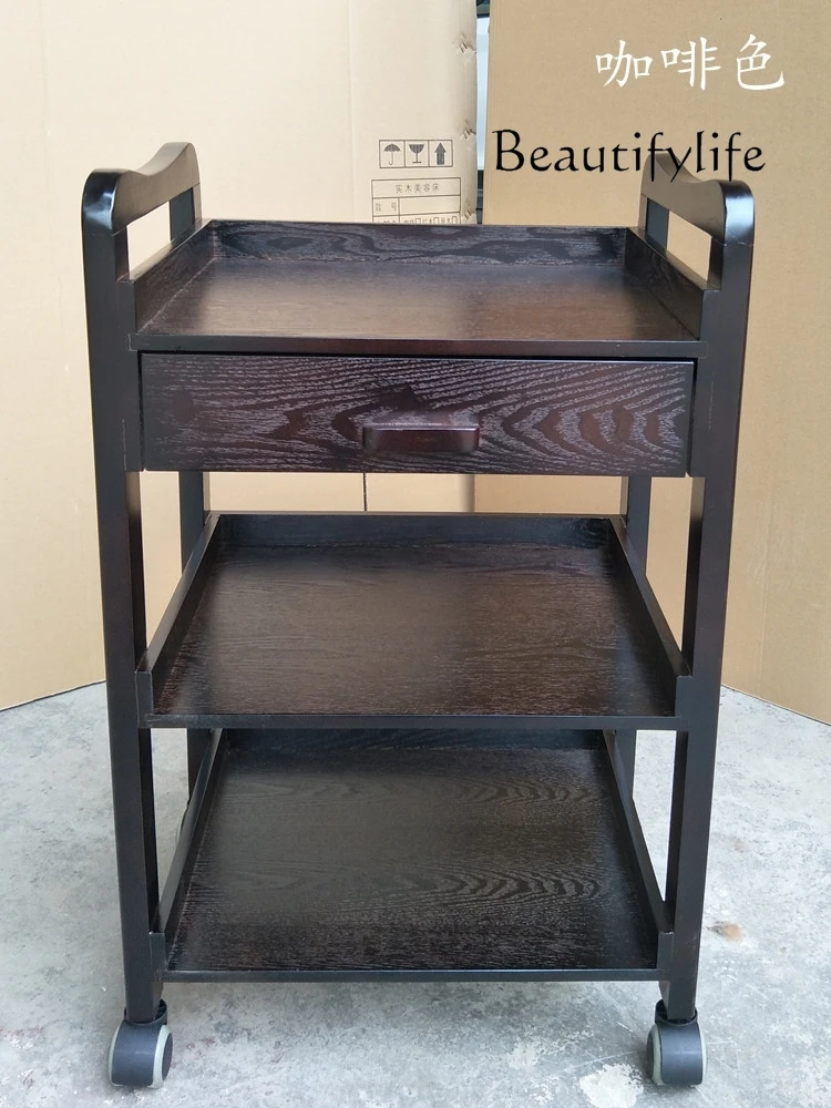 

Solid Wood Frame Beauty Salon Beauty Instrument Mobile Storage Rack Storage Car Hair Tools Cart