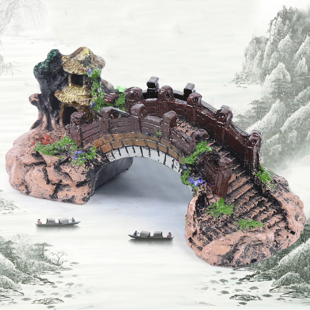 

Aquarium Resin Bridge Bridge Landscape Ornament Pavilion Tree Fish Tank Decor