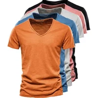 Nouveau 100% coton hommes T-shirt hauts col en V mince à manches courtes t-shirts de haute qualité hommes mode Fitness T-shirt chaud pour hommes taille S-5XL 1