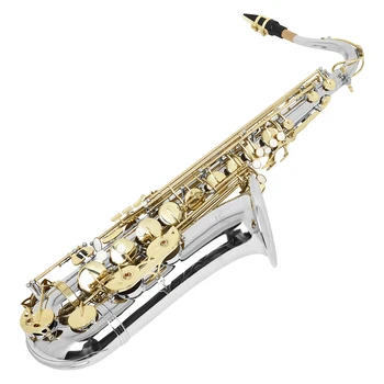 SLADE Bb Tenor Saxophone Silver Gold Key Style B Flat Tenor Sax Set with Carrying Case Mouthpiece Cleaning Brush Accessories