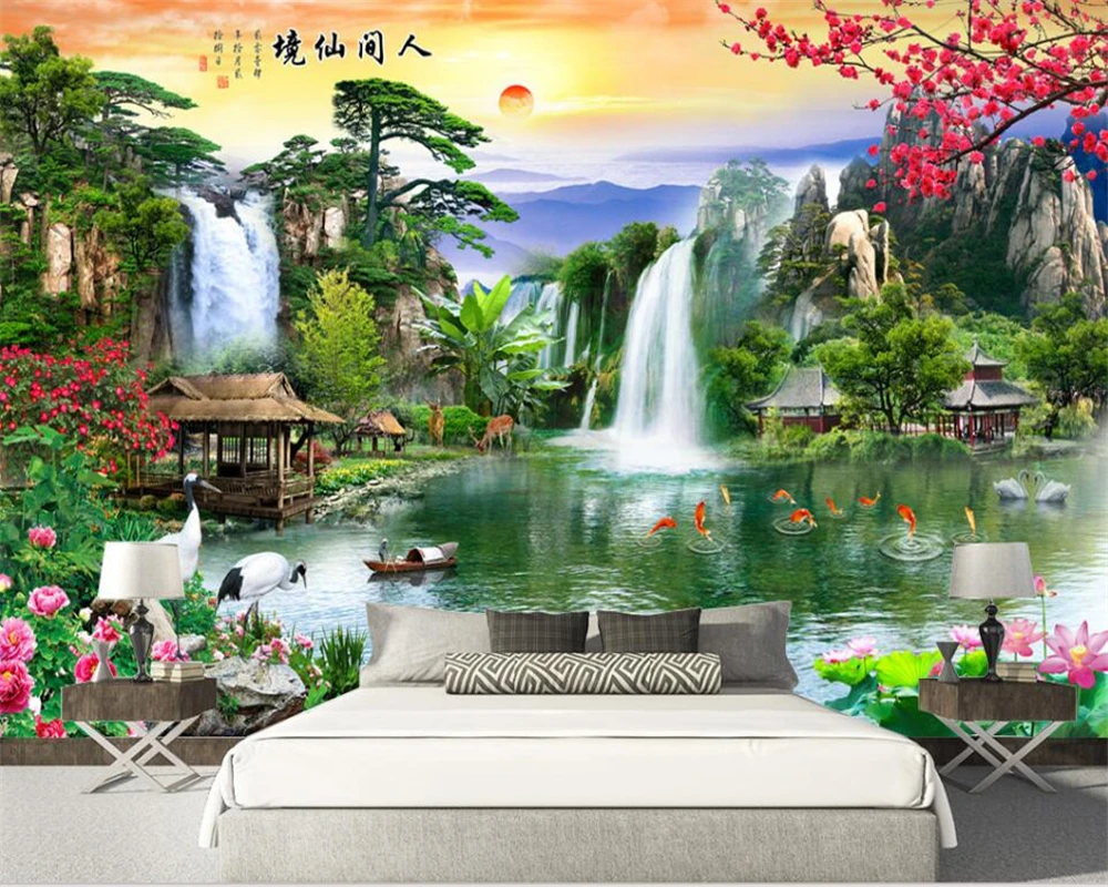 Custom Wallpaper 3d Earthly Wonderland Scenery Mountains And Rivers Flowing  Water To Make Money Background Wall Living Room Обои - Wallpapers -  AliExpress