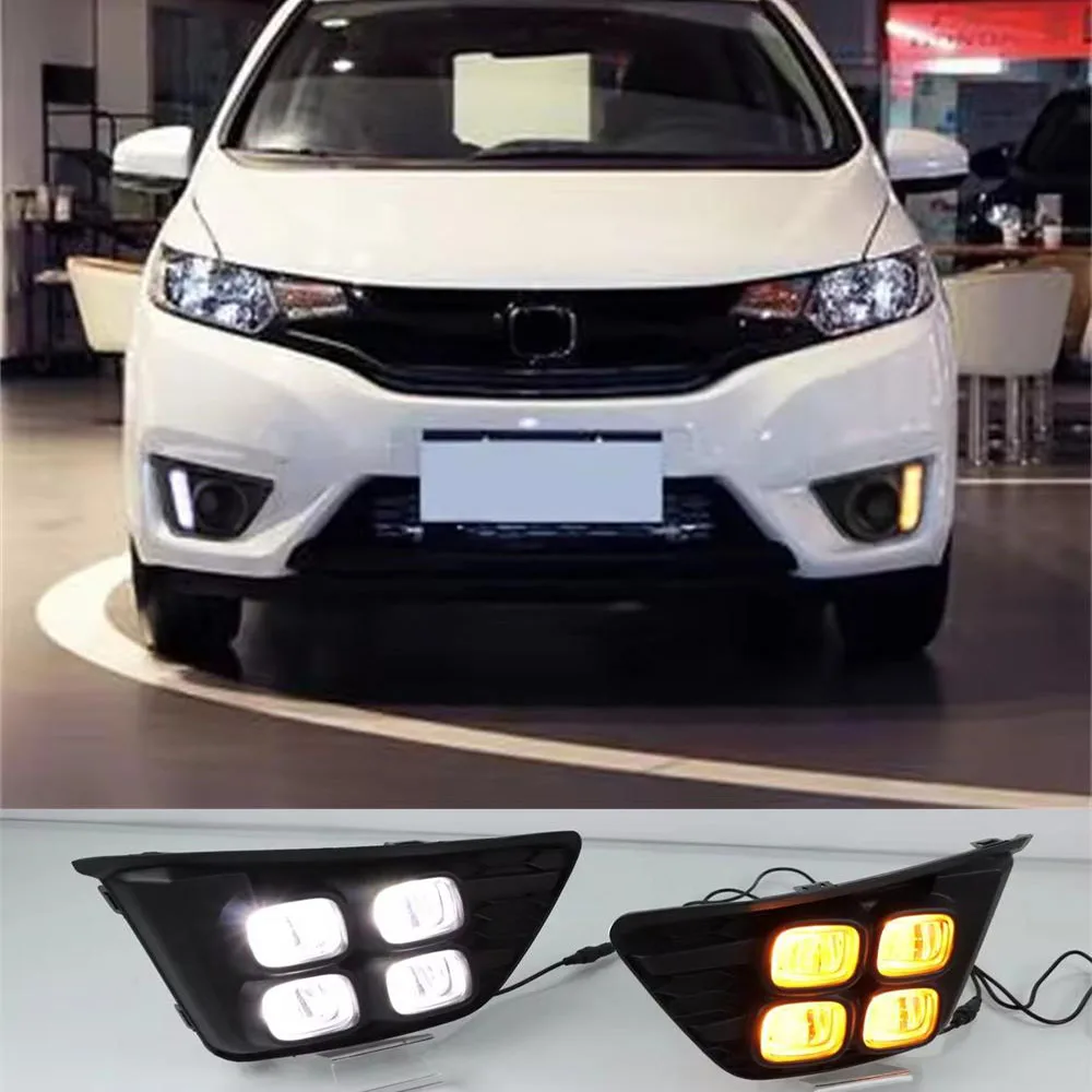 

For Honda Fit Jazz LED DRL 2014 2015 LED Fog Light Front Lamp Daytime Running Light Fog Lamp With Driving Turning