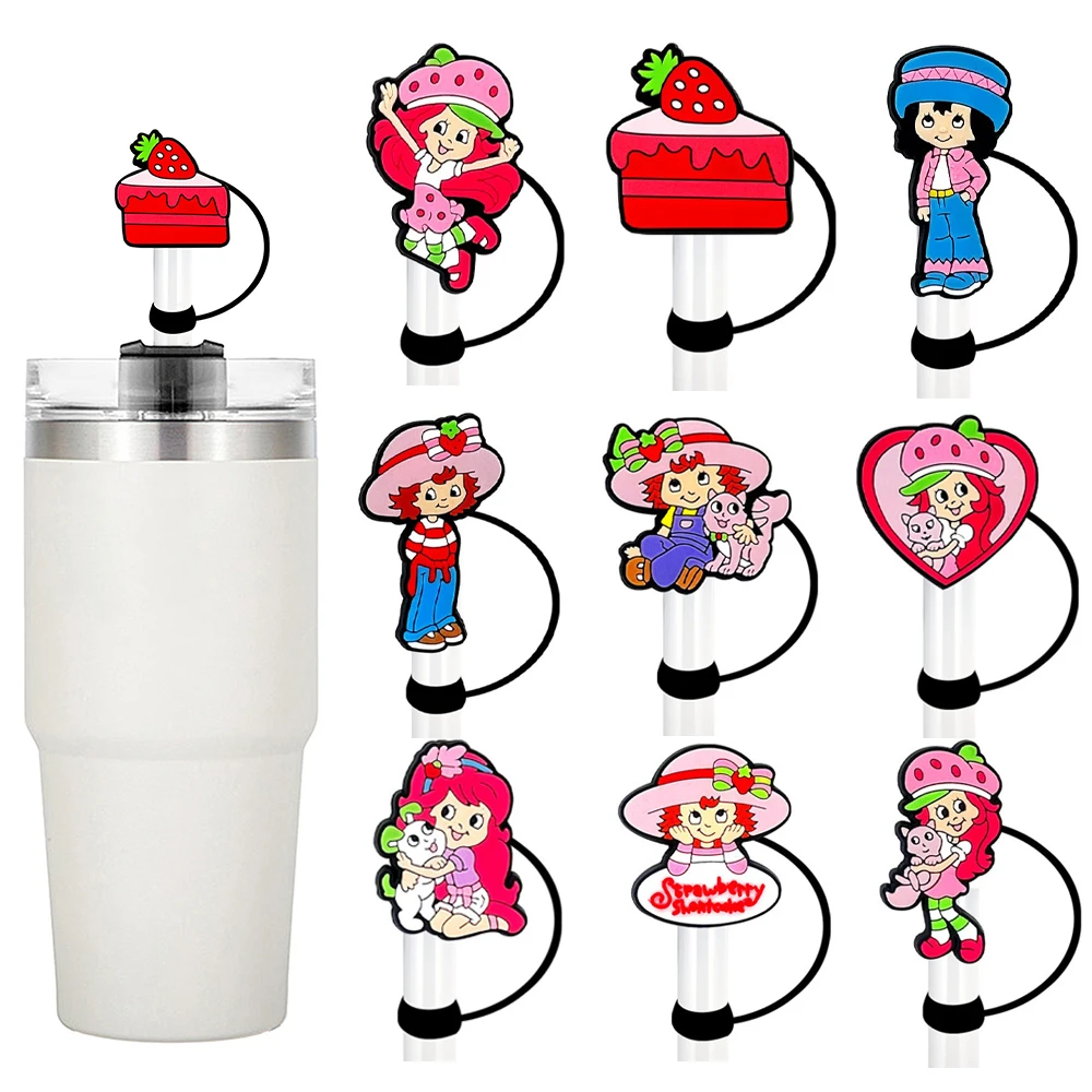 Cartoon Strawberry Girl Straw Cover Cap 10MM Silicone Drink Straw Plug Reusable Splash Proof Drinking Cup Straw Cap Accessories