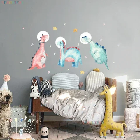 

Cartoon Animals Dinosaur Astronaut Wall Sticker for Baby Kids Room Star Decals Bedroom Background Wallpaper Home Decoration