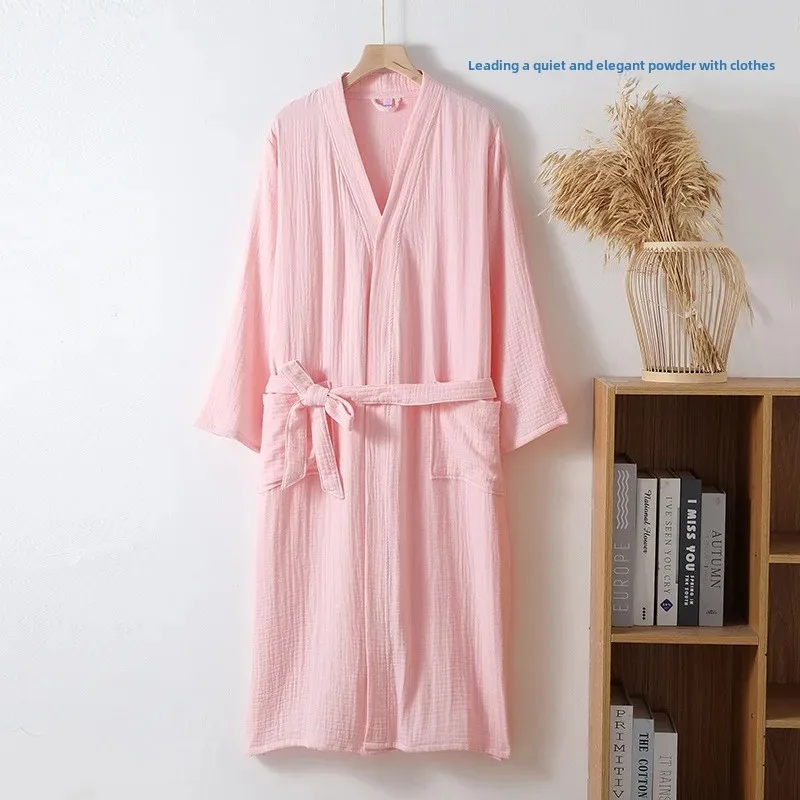 Three-Layer Thick Muslin Bathrobe Shawl Collar Kimono Neck Wearable All Year Round for Men And Women Sleepwear Home Clothes