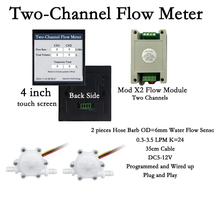 Digital Flow Meter Two Way Flowmeter Two Hall Flow Sensors Measurement Multi Sizes Flowsensor For Water Diesel