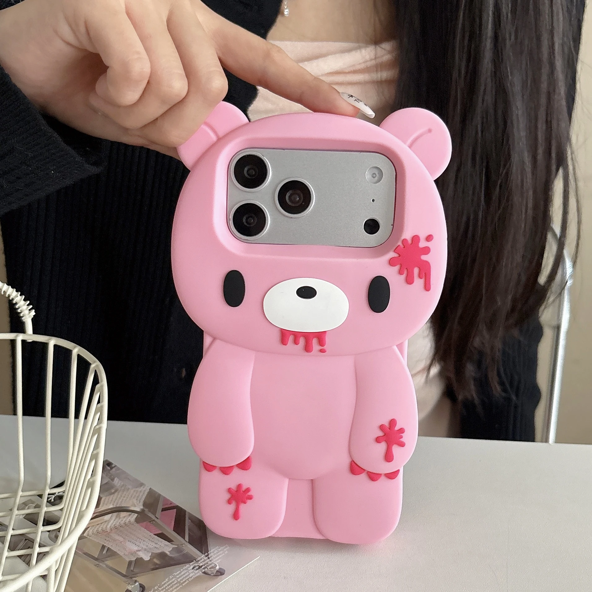 3D Cartoon Bloody Bear Soft Silicone Phone Case Cover - Unique & Cute Design