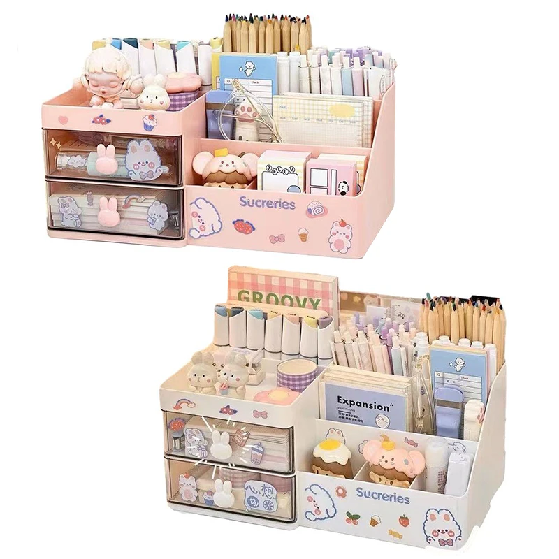 Desktop Cosmetic Storage Box Organizer Drawer Office Storage Rack Stationery Desk Pen Holder Bunny Drawer Organizer Cute Kawaii pen holder desktop storage box stationery organizer desktop storage shelf