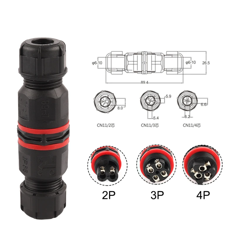 

2/3/4Pin IP68 Waterproof Connector Electrical Screw Type Power Cable Conector Junction Box 6-10mm for Outdoor Led Light