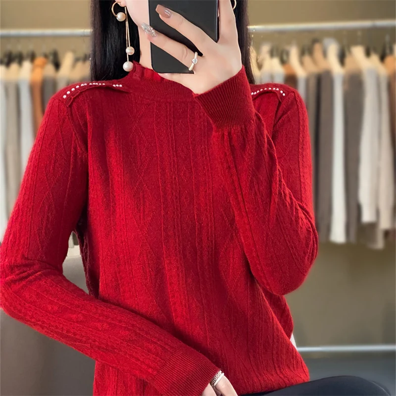 

Women's boutique high-end half high neck sweater knitted cashmere sweater Women's pullover long sleeved new cashmere sweater