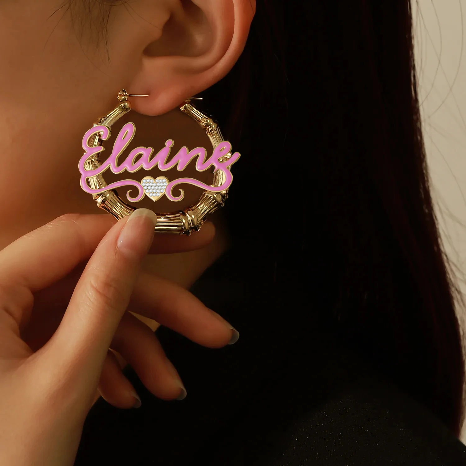Women Fashion Custom Name Earring 18K Gold Plated Stainless Steel Earrings Bamboo Earrings Hoop Earring 2023 Mother's Day Gifts