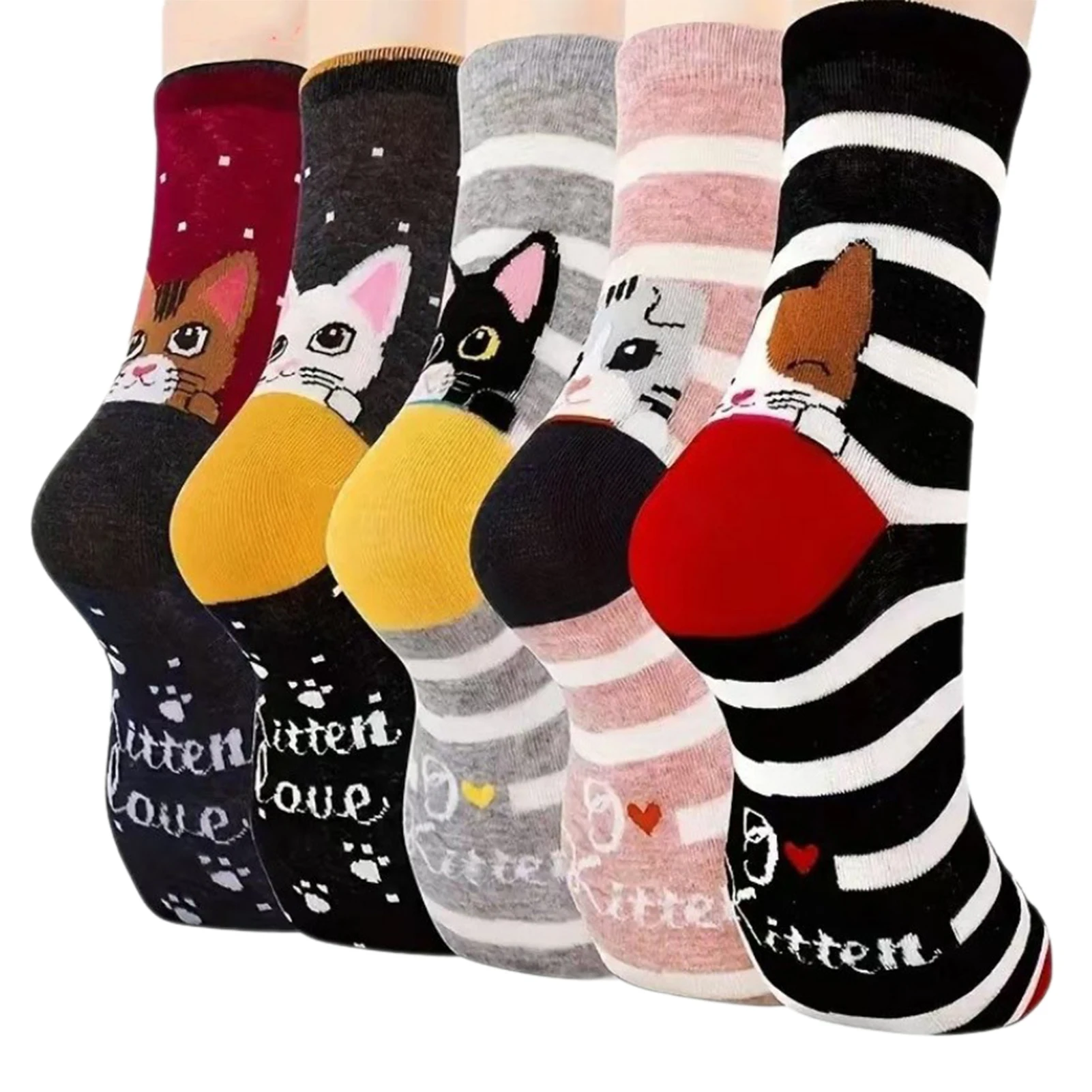 Women Socks Animal Pattern Cotton Colorful Funny Sweat Wicking Soft Comfortable Casual 5/10 Pairs