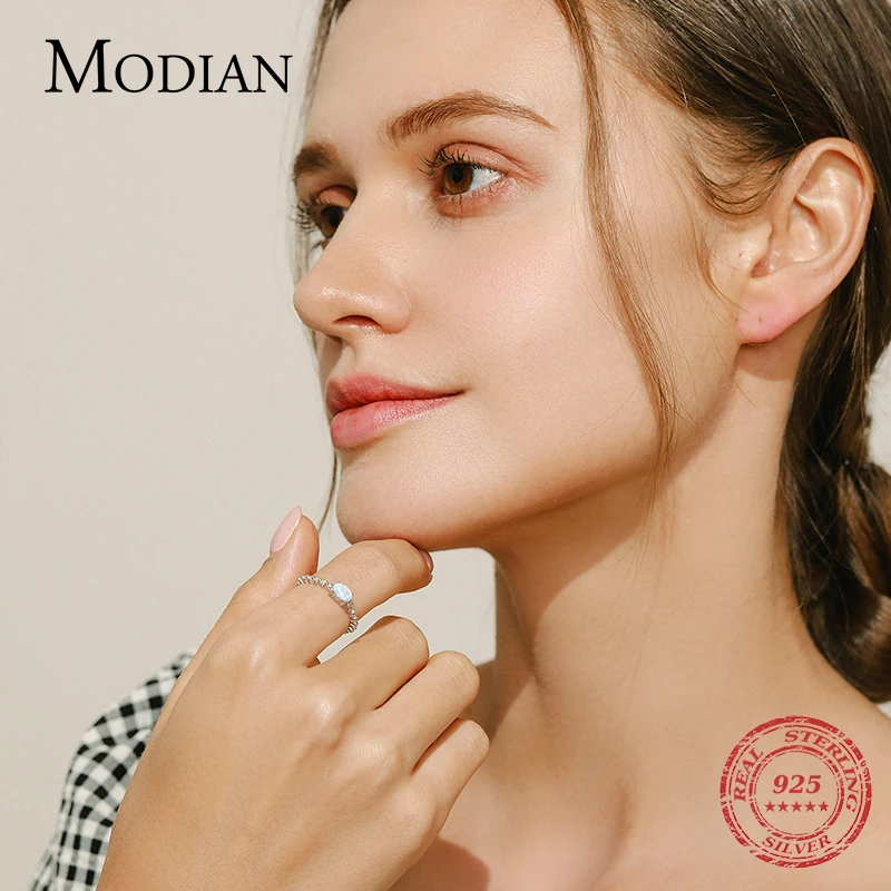 MODIAN   천연 타원형 오팔 여성을위한 원래 디자인 손가락 반지 패션 파인 쥬얼리 액세서리
