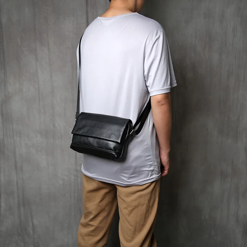 NZPJ Men's Genuine Top Layer Cowhide Leather Shoulder Bag Casual Messenger Mini Backpack Fashion Trend For 8-Inch iPad