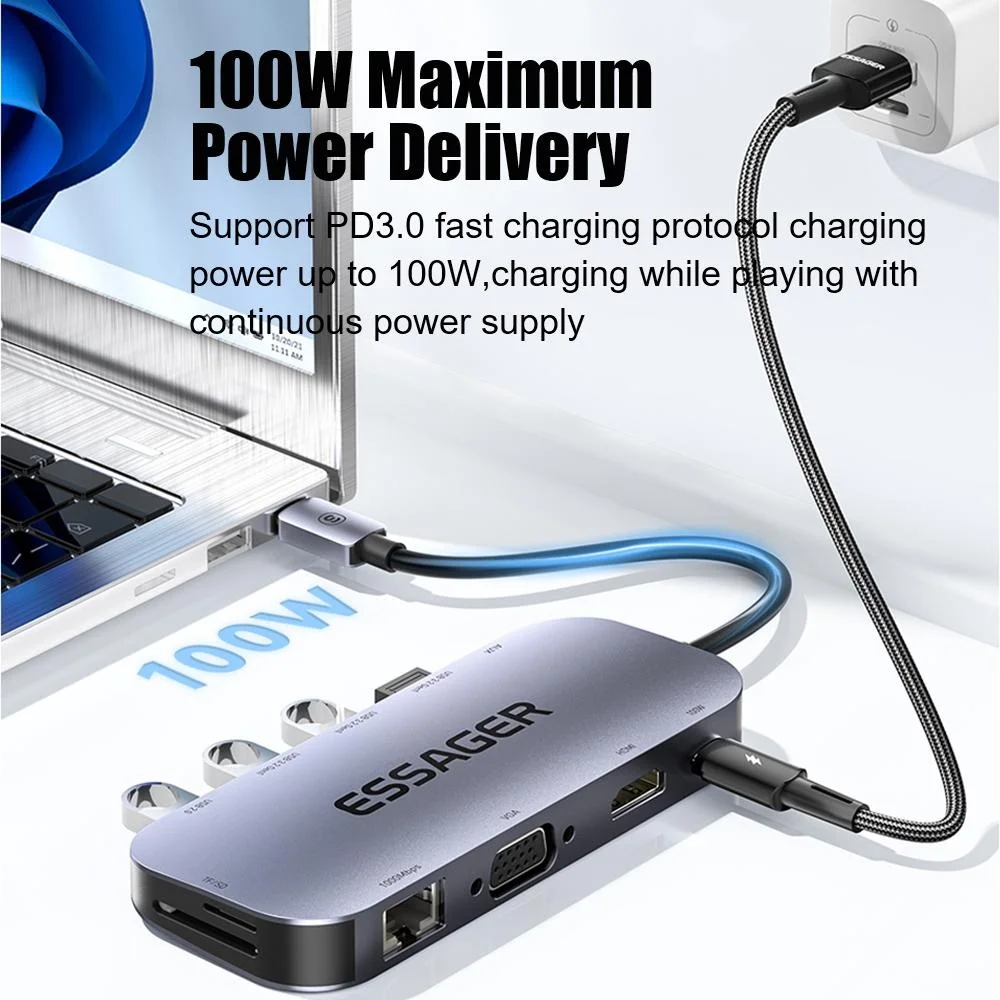 2024 NEW 11 in 1 USB C HUB 4K 30HZ Type C Docking Station For Macbook Air Pro Adapter Splitter For Laptops HDMI-Compatible RJ45