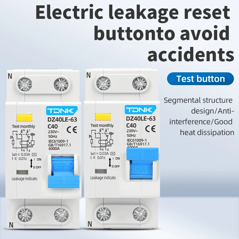 1P+N 230V DZ30L DZ40LE EPNL DPNL 6-63A Residual Current Circuit Breaker RCBO MCB over And Short Current Leakage Protection circuit breaker