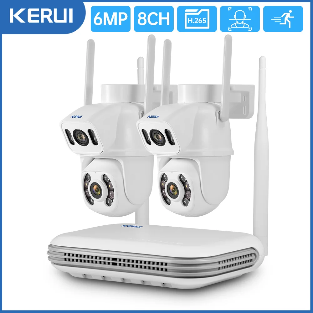 

KERUI 6MP HD двойной объектив PTZ WIFI IP система камер домашней безопасности 8CH NVR видео H.265 CCTV водонепроницаемый телефон