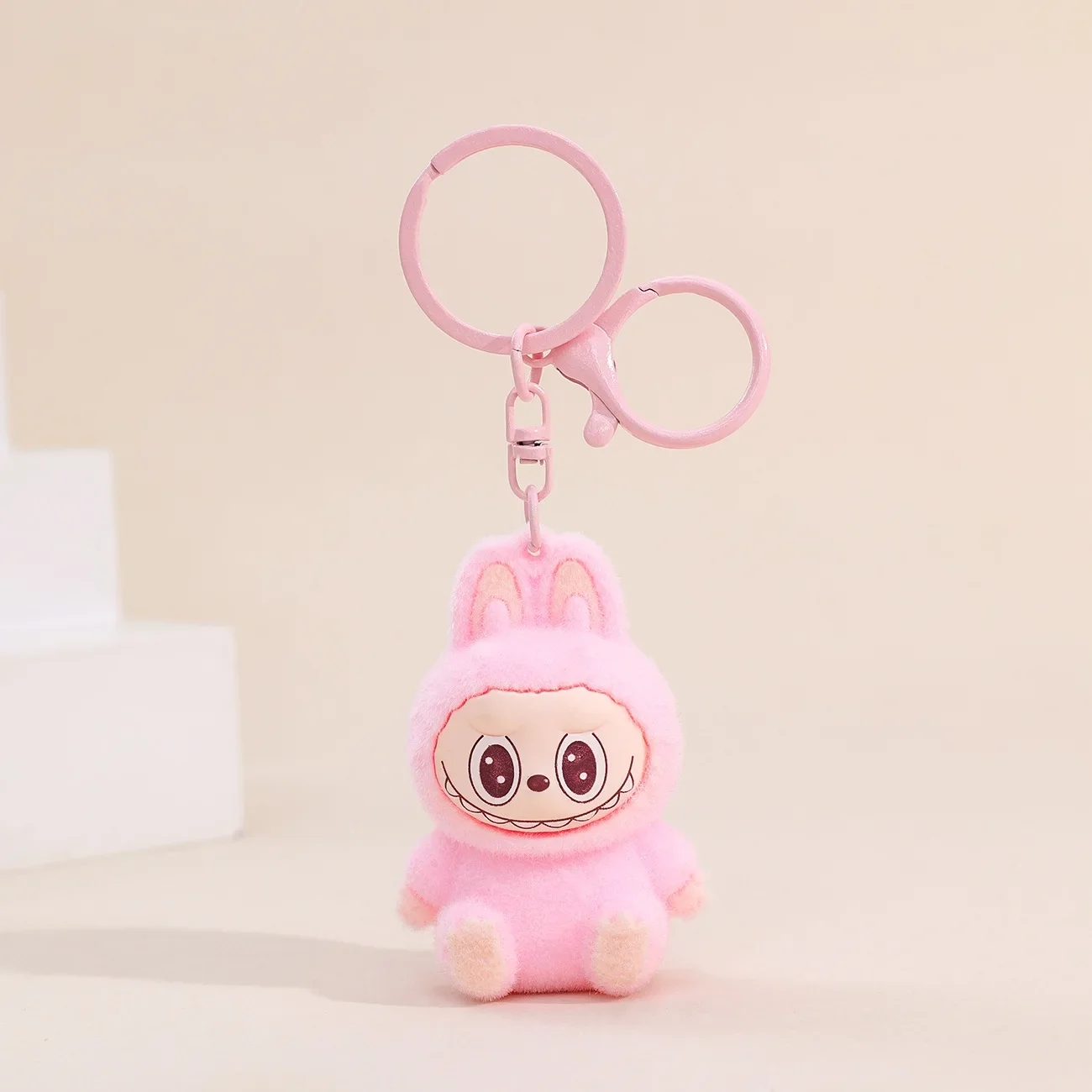 Sitting Labubu Doll Anime Keychain Mobile Phone Keychain Phone Keychain Key Chains External Implantation Fluff Pvc Toy Phone Ornaments Bag Charms Car Key