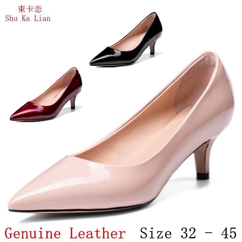 

Med High Heels Pumps Genuine Leather Women Shoes 5 CM Stiletto Woman Med High Heel Party Wedding Shoes Small Plus Size 32 - 45