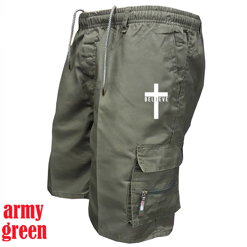 Newest Faith Believe Printed Short Pants Summer Men's Cargo Shorts Casual Loose Drawstring Shorts Tactical Shorts