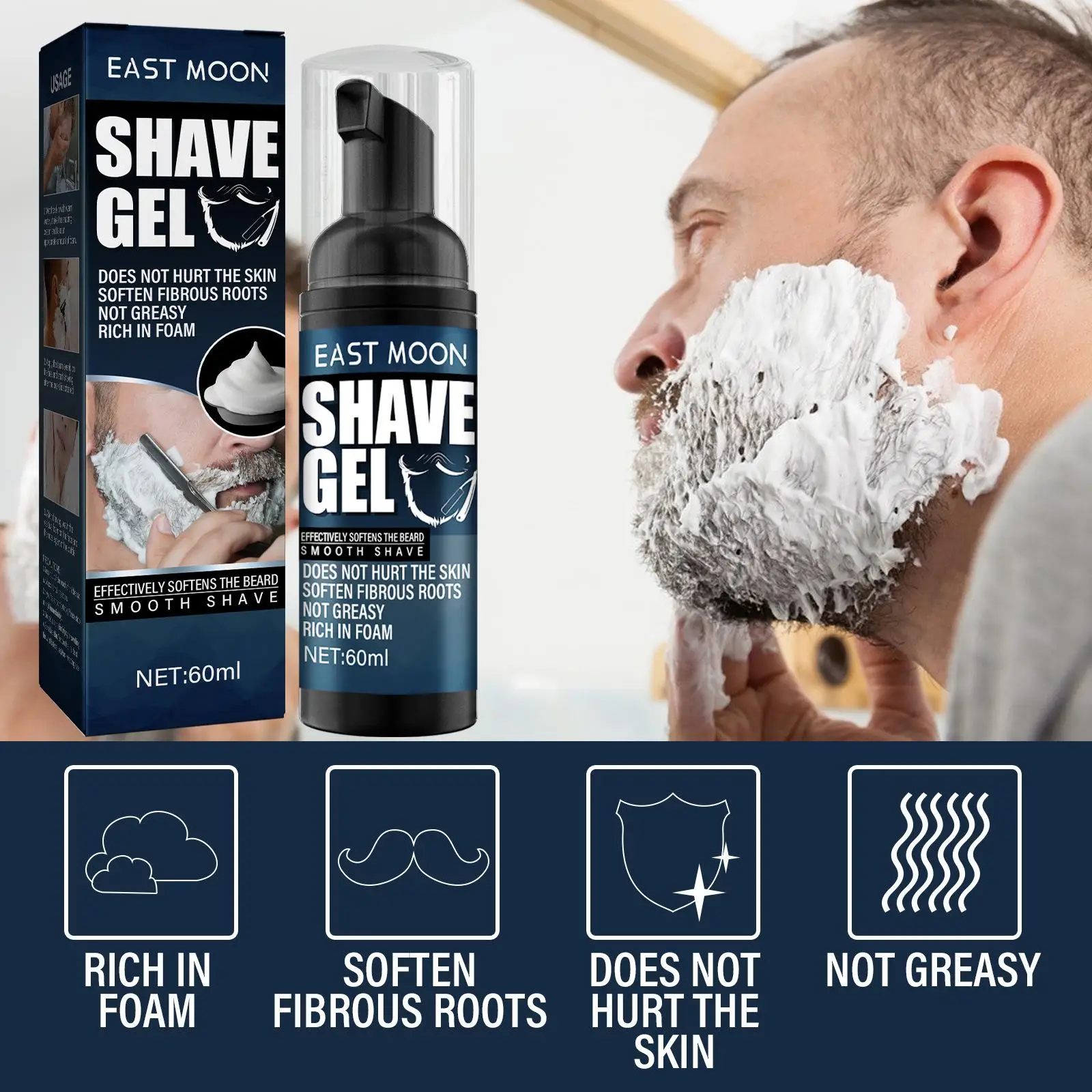 Shaving Cream Shave Cream Shave Gel Comfortable Smooth Facial Care Prevent Cuts and 60ml Refreshing Natural Shaving Cream for Men