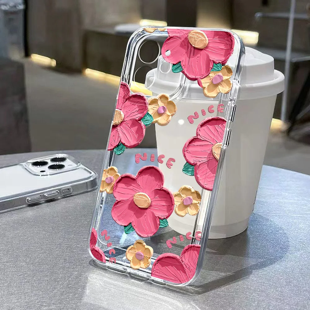 Custodia per telefono trasparente fiore per iPhone 16 15 13 Custodia per telefono trasparente fiore per iPhone 16 15 13