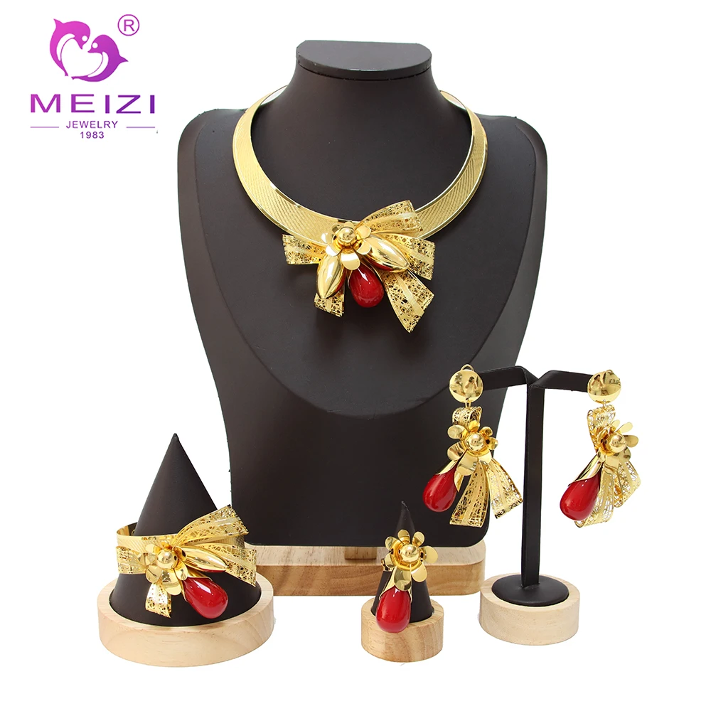 

Indian Bridal Jewelry Sets Necklace Set for Women Free Shipping Women Christmas Gift Earrings and Necklaces Set Arabic Wedding