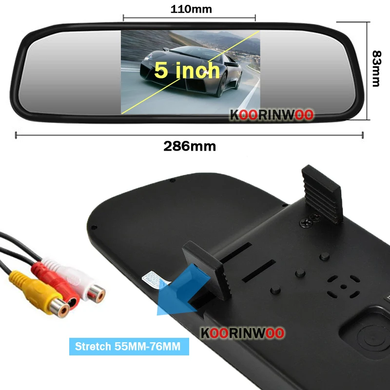 Koorinwoo Draadloze Frame Achteruitrijcamera Parkeersensor Met Digitale 5 "Monitor Spiegel Screen Video Systeem -