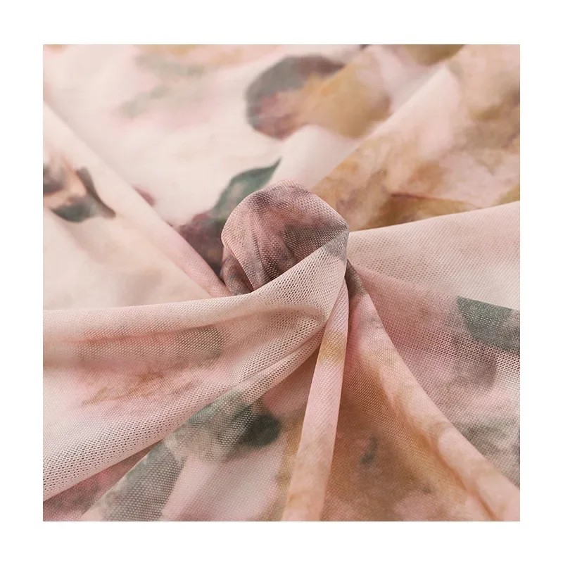 Spring Summer New Printed Cloth Women's Clothing Shirt Dress Hollow Breathable Knit Net Cloth Chinese Style Fabric For Wardrobe