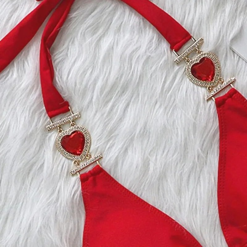 Pink Sexy Bikinis Swimsuit With Heart Rhinestones Women Swimwear Female Push Up Bikini Beach Swim Wear Bathing Suits Pool Bather - Image 5