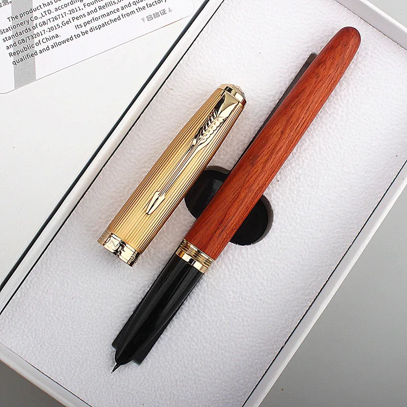 Jinhao 85 Retro Pro Fountain Pen, Wood Barrel Copper Cap, Gold Arrow Clip, Extra Fine Writing Tip, Office Signature School F214