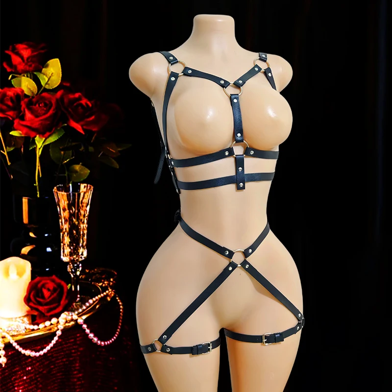 Ladies Sexy Top Bottom Binding Strap Set Gothic Cosplay Gear_voghion.com